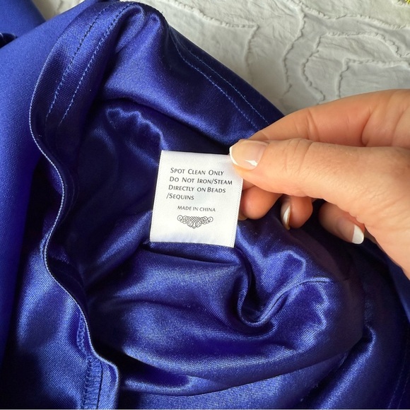 Sue Wong Royal Blue Sequin Rhinestone Halter Sheath Dress - Picture 10 of 12